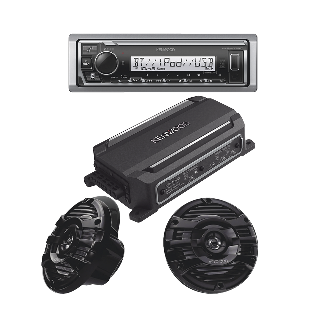 KEA4/1653MRB Kit de estéreo con Bluetooth KMR-M332BT | Amplificador KAC-M5014  | más Par de bocinas KFC-1653MRB