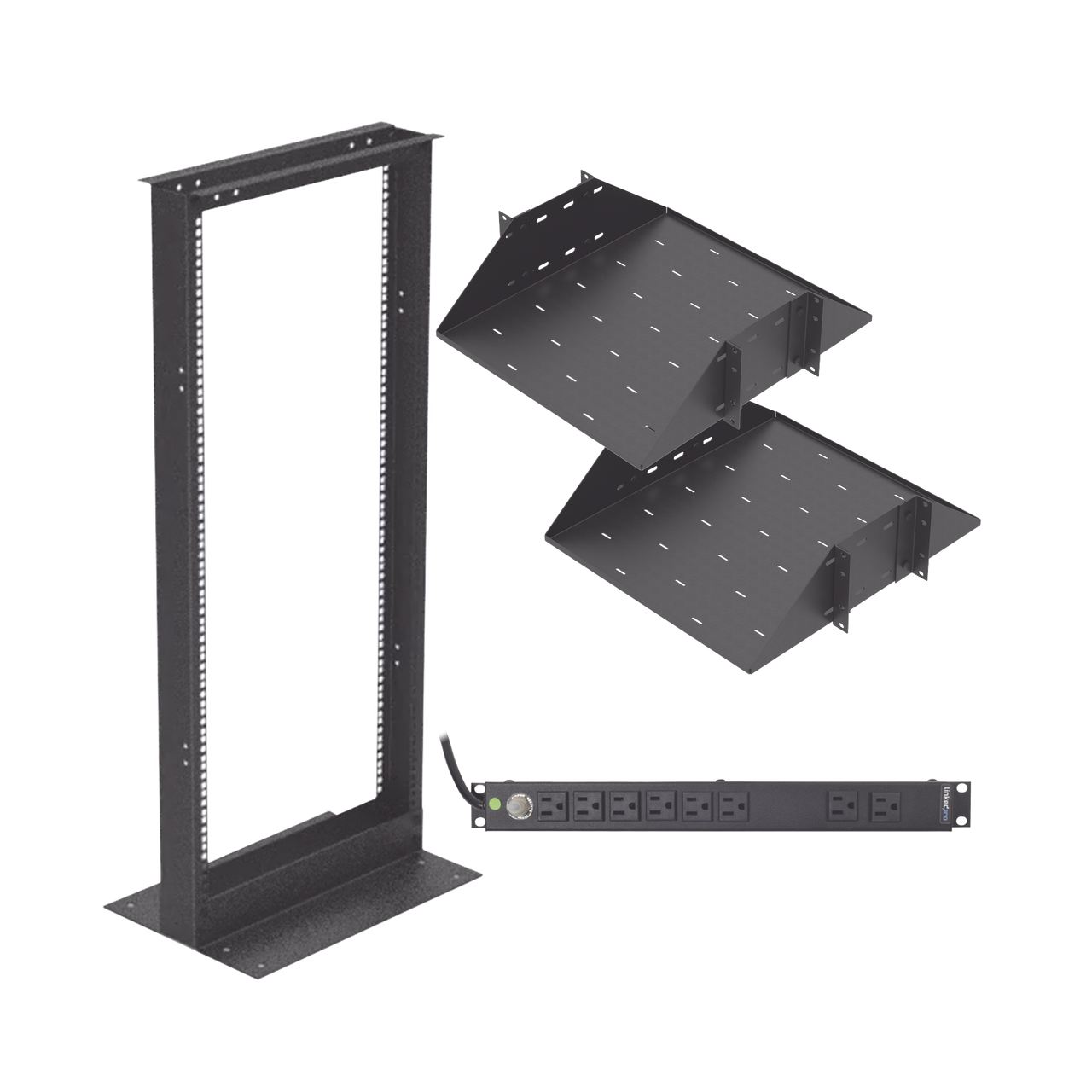 KIT-ORG-24HD Kit de Rack Estándar 19, 24 UR con 2 Charolas  y PDU (8 tomas). Ideal para UPS y Servidores tipo Torre.