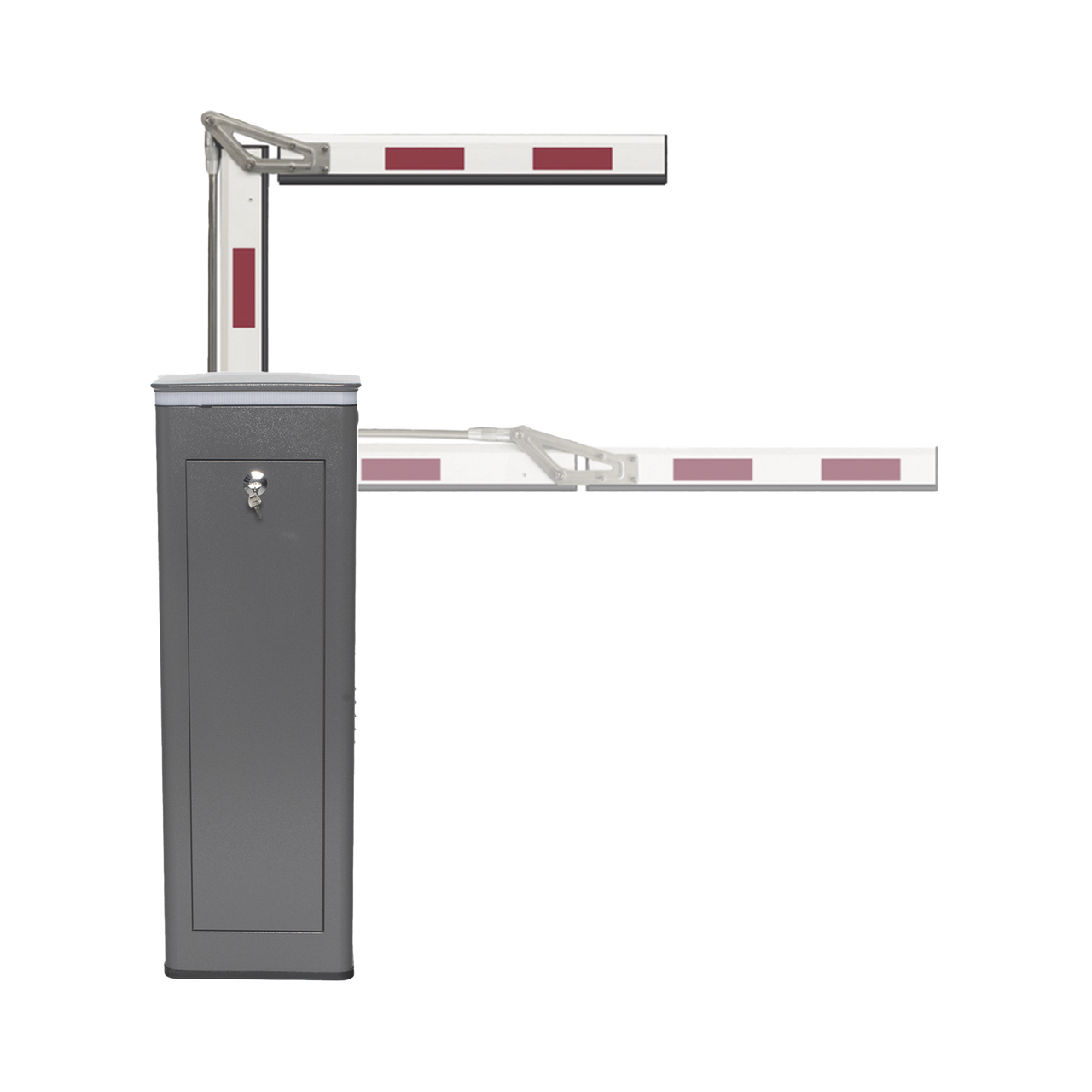 KT-XBF-RBA3 Kit de Barrera Vehicular Derecha y Brazo ARTICULADO de 3 Metros / Finales de Carrera Ajustables por Programación / Movimiento Fluido / Diseño Elegante Color Gris / Con Corona Led Semaforizada