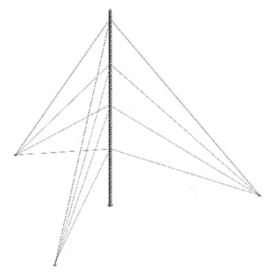 KTZ-45G-039 Kit de Torre Arriostrada de Piso de 39 m Altura con Tramo STZ45G Galvanizado por Inmersión en Caliente. (No incluye retenida).