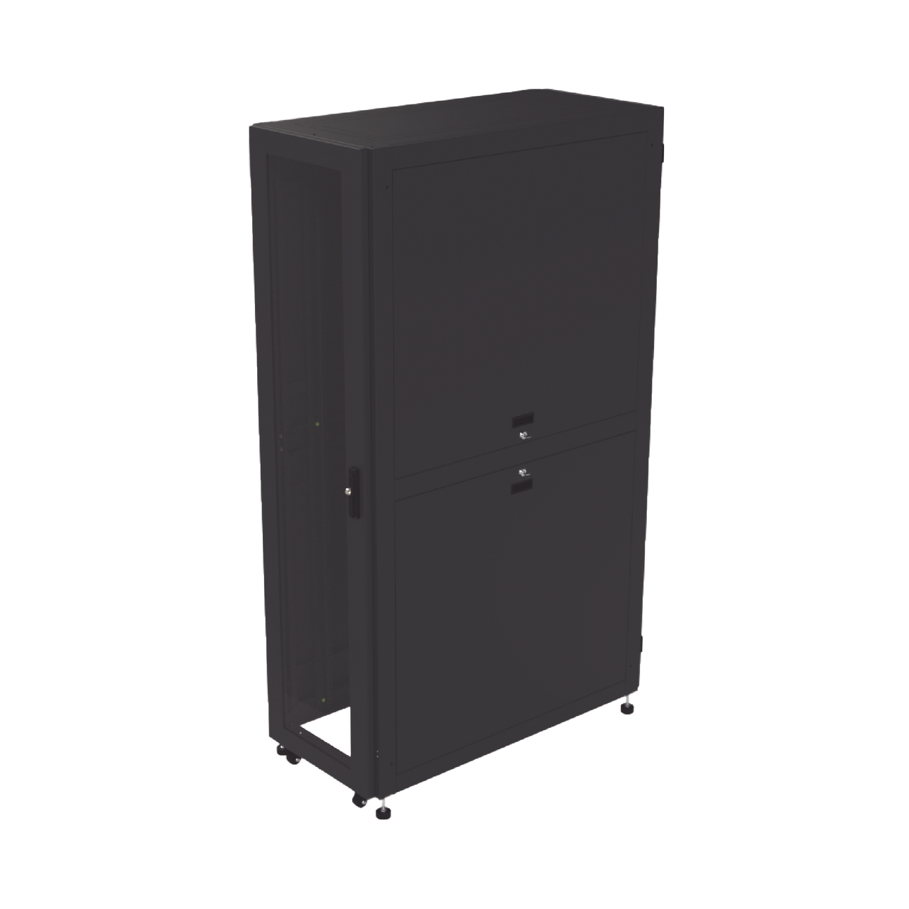 LP-60120-45U-R2 Gabinete Profesional para Telecomunicaciones de 45UR, 1200 mm Profundidad, Incluye 2 Organizadores Verticales de 45 Unidades de Rack, Se envía el Gabinete Armado.