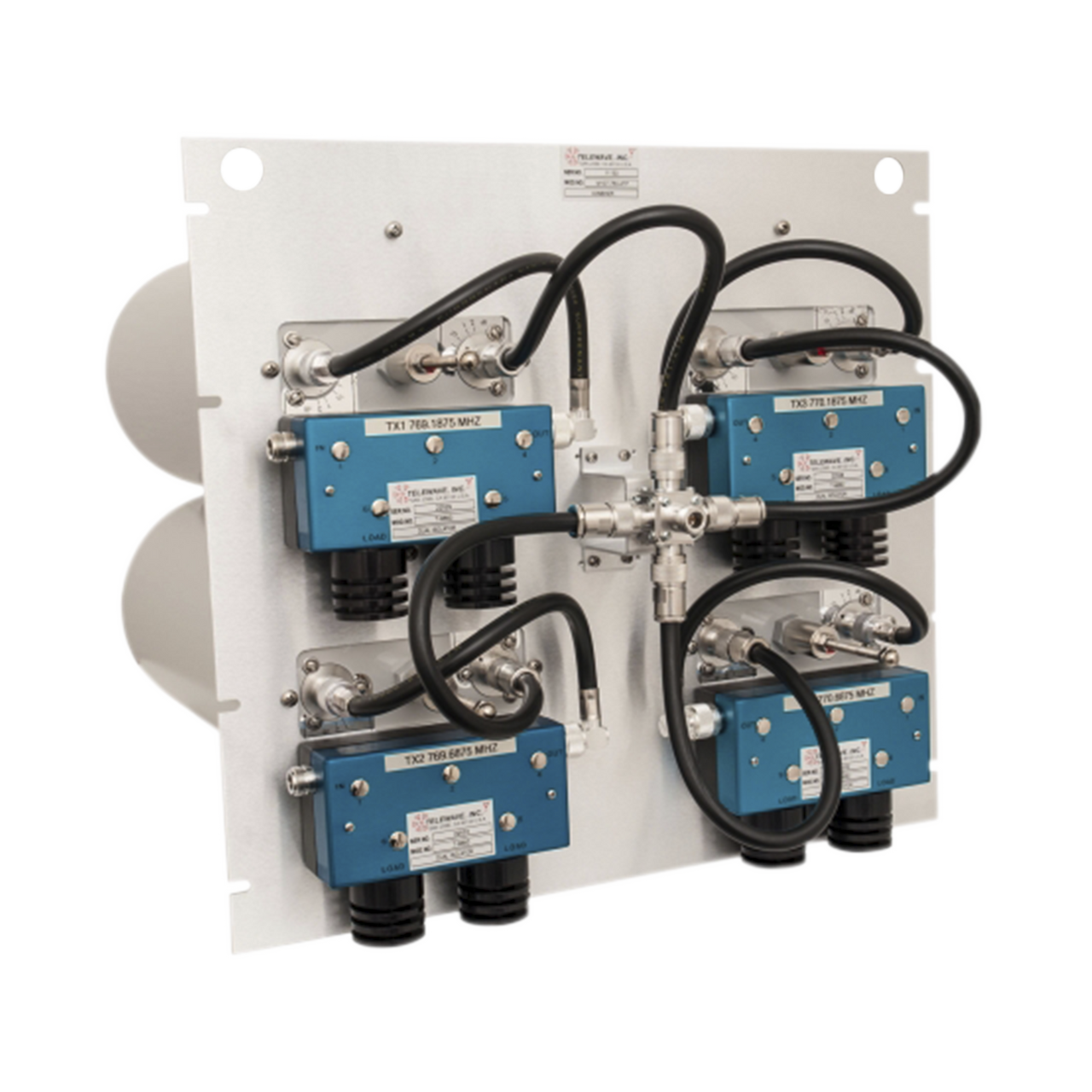 M108-450-3TP Combinador en Panel para Rack 19 400-512 MHz, 3 Canales (8 Diam.) 250 kHz, 100/150 Watt, N Hembras.