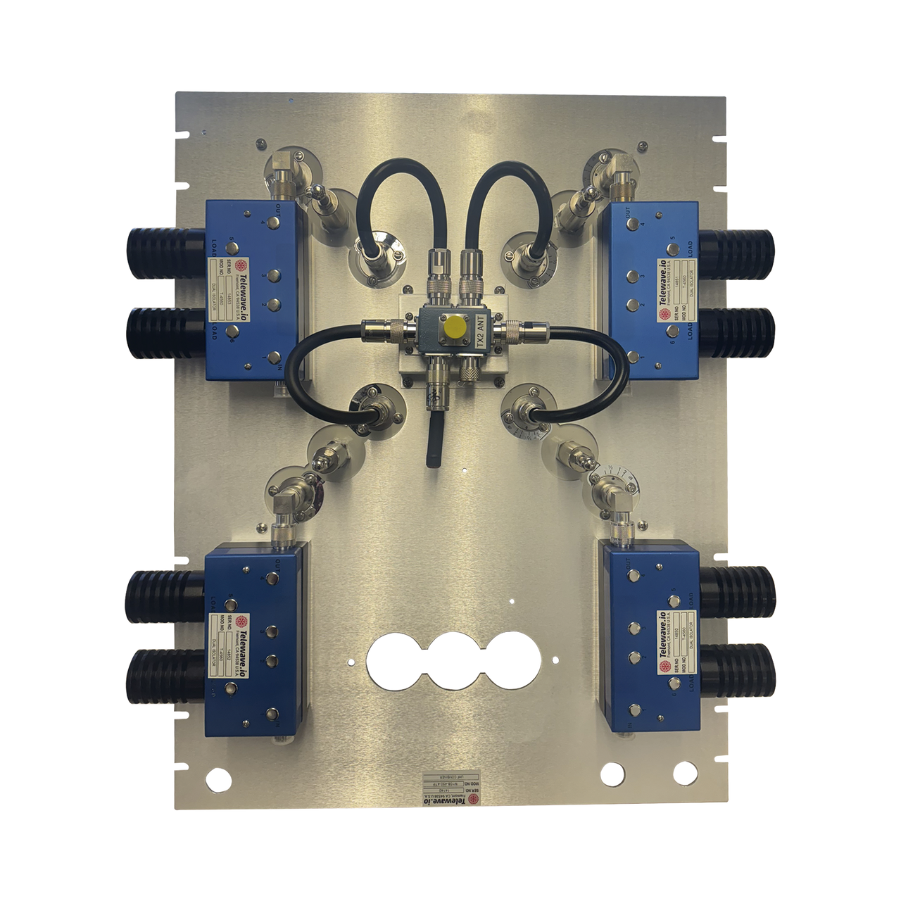 M108-450-4TP Combinador en Panel para Rack 19 400-512 MHz, 4 Canales (8 Diam.) 250 kHz, 100/150 Watt, N Hembras.