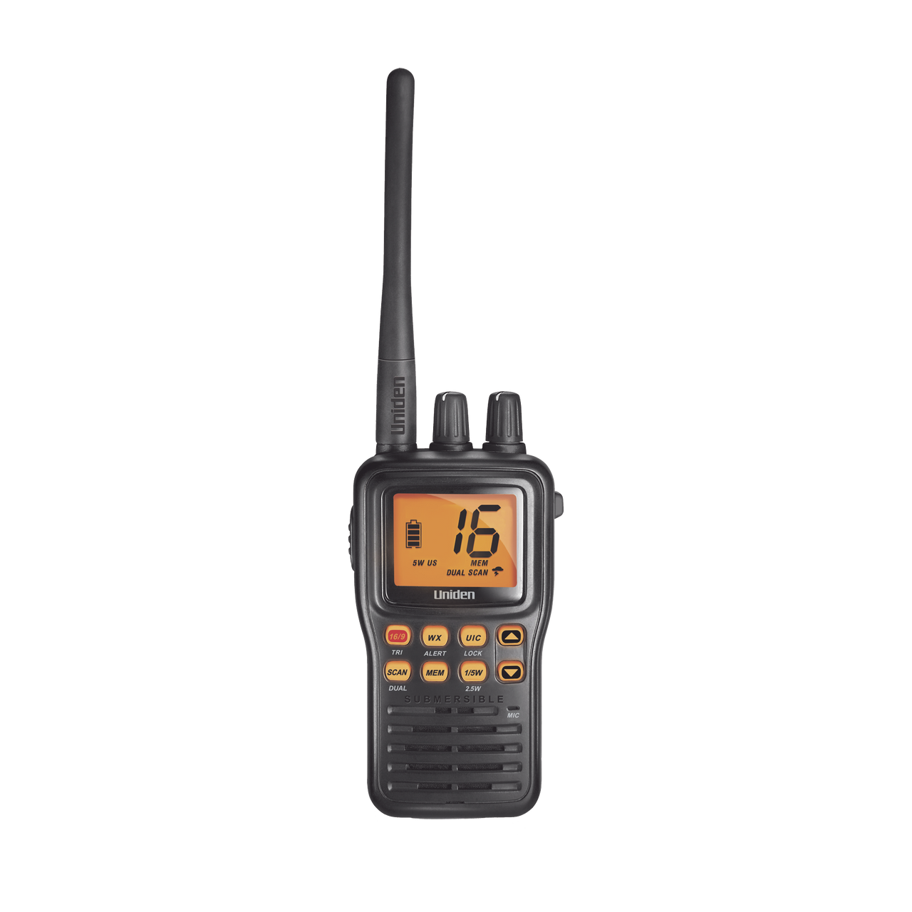 MHS75 Radio Marino Portátil VHF, flotante y sumergible, Rx: 156.050-163.275MHz Tx: 156.025-157.425MHz, cumple con los canales marinos Internacionales, de EUA y Canadá