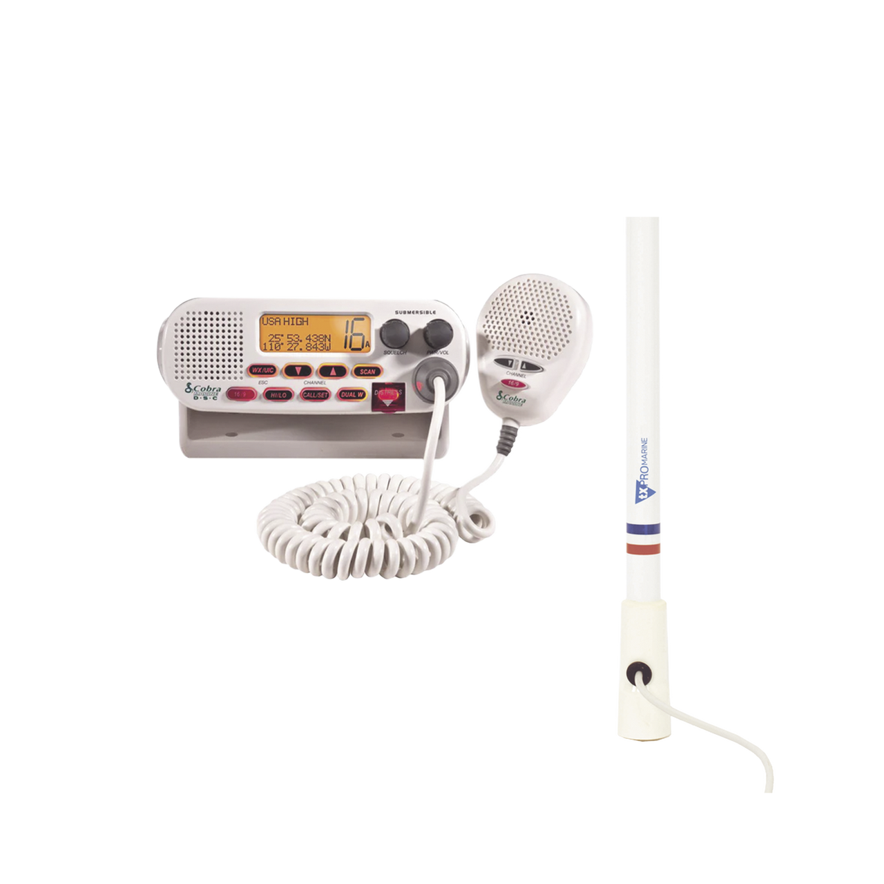 MRF45D/KIT5206 Kit de radio MRF45D | mas antena marina de fibra de vidrio TX-5206-SYS y soporte para antena 4186