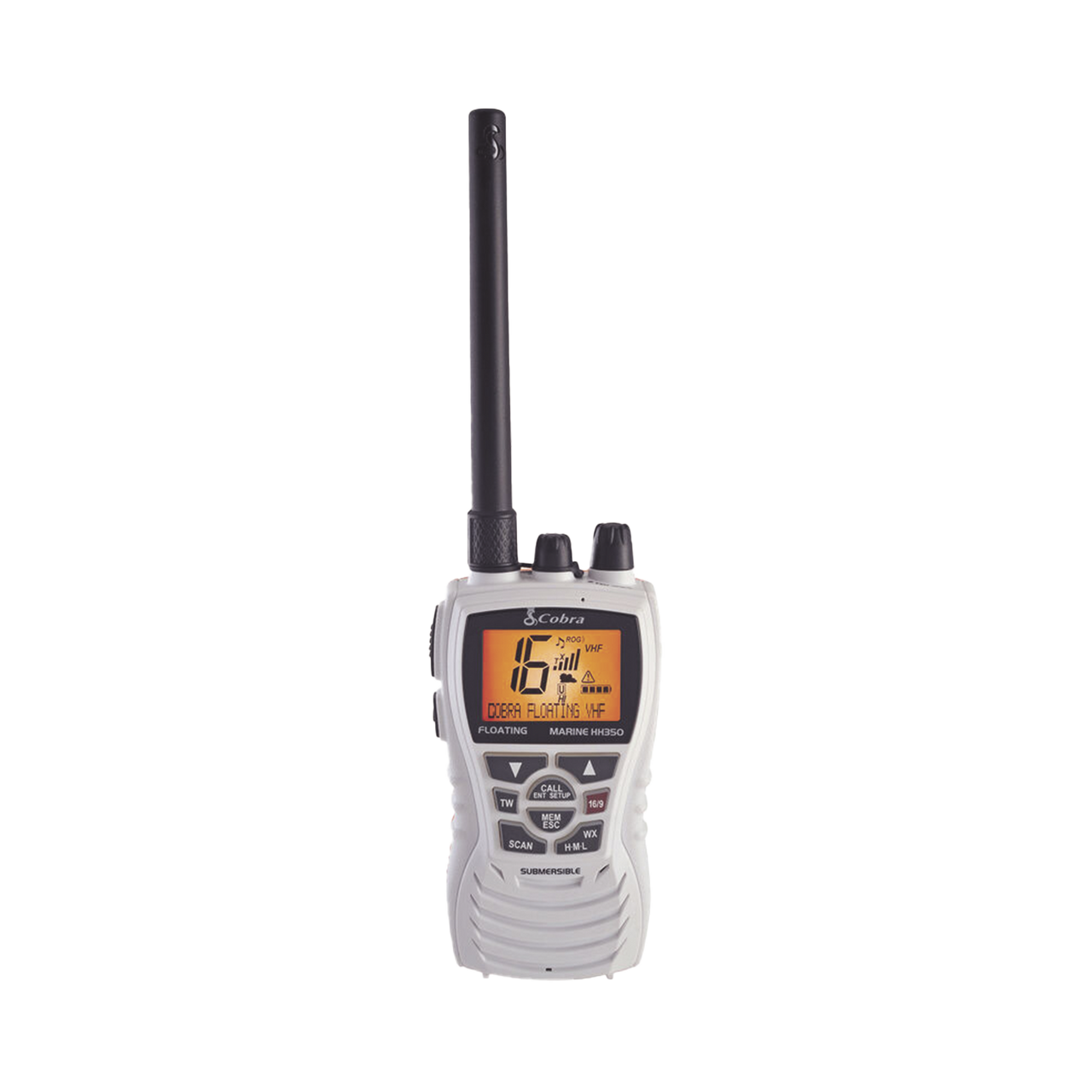 MRHH350WFLT Radio portátil marino, flotante y sumergible con función de eliminación de agua de la bocina mediante vibración,  potencia de RF de 6 Watts.