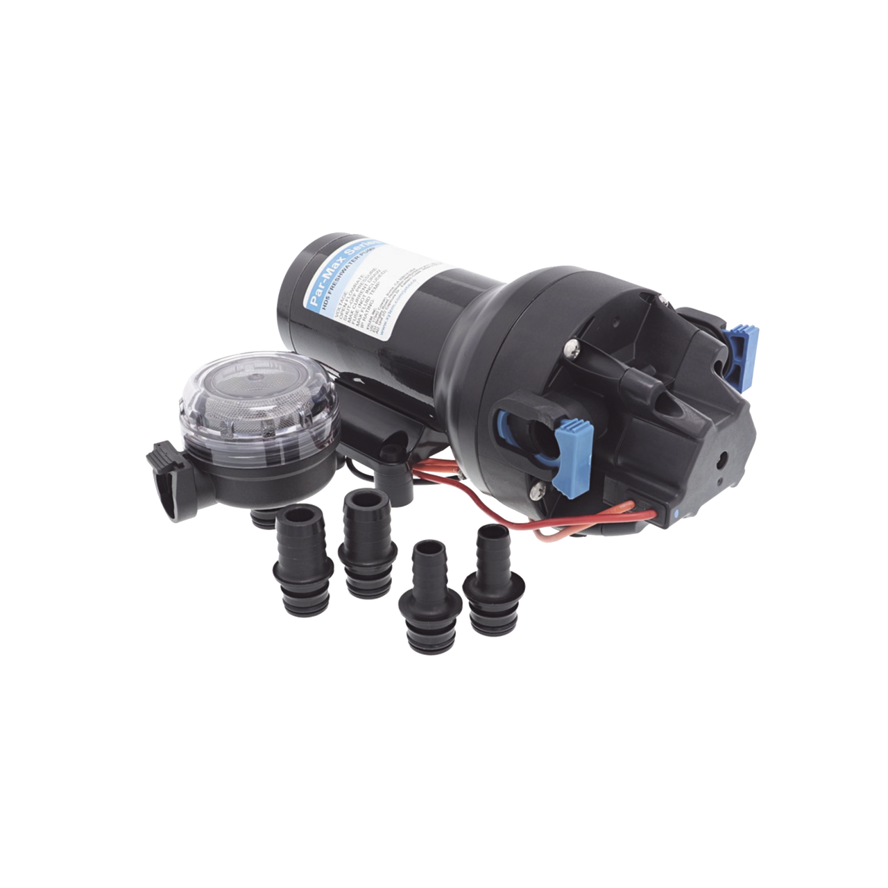 P501J-118S-3A Bomba de diafragma controlada por presión para trabajo pesado ParMax de 12 Vcd, caudal de 5 GPM, presión máxima 60 psi, para manguera de diámetro interior de 13 mm (1/2) y 19 mm (3/4)