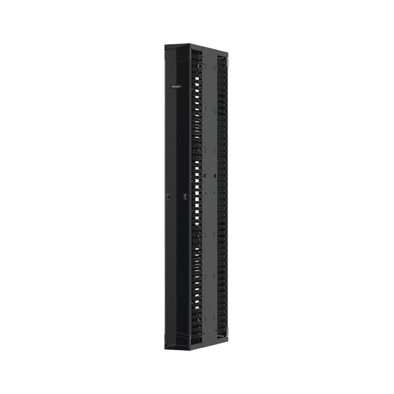 PE2VD12 Organizador Vertical PatchRunner? Mejorado, Doble (Frontal y Posterior), Para Rack Abierto de 45 Unidades, 12in de Ancho, Color Negro