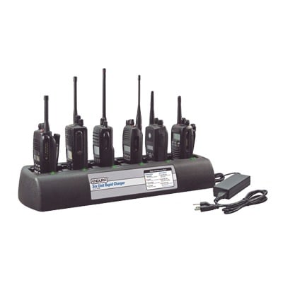 PP-6C-KSC25 Multicargador rápido de escritorio de 6 cavidades para radios Kenwood NX220, NX320, NX420, TK2160, TK2170, TK2360, TK3140, TK3160, TK3170, TK3173, TK3360. Para uso con baterías Ni-Cd, Ni-MH, Li-Ion, Li-Po.