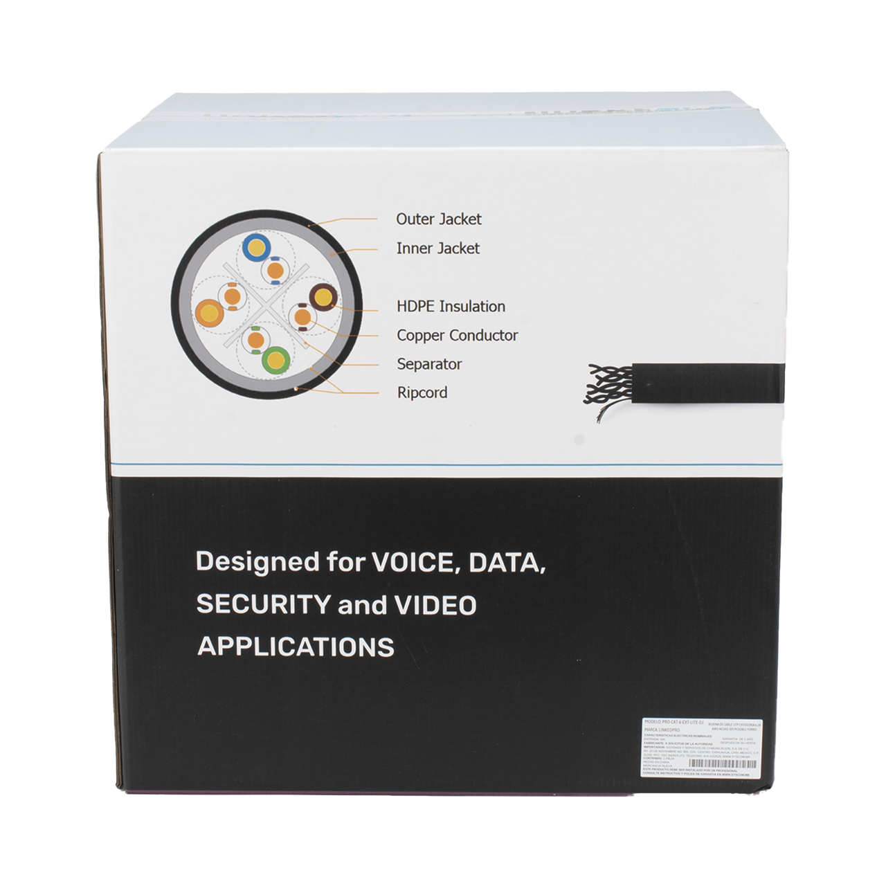 PRO-CAT-6-EXT-LITE-DJ Bobina de Cable UTP 305 m, Cat6 Con DOBLE FORRO, para Exterior, CLIMAS EXTREMOS, Color Negro