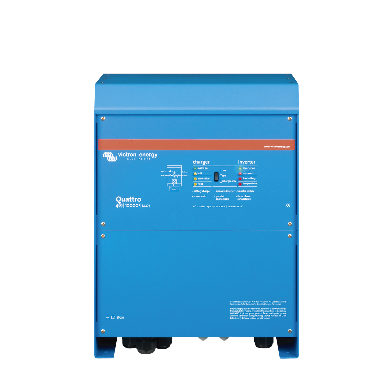 QT48/10000SP Quattro 48/10000/140-100/100 / Inversor Cargador de Onda Pura / Entrada 48 Vcc / Salida 8000 W 120 Vca  60 Hz