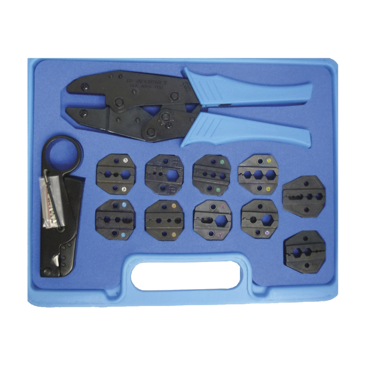 RFA-4005-520 Kit en Estuche de Plástico con 10 Muelas para Instalar Conectores en Cables Coaxiales, Pinzas RFA-4005-20 y Desforradoras de Cable.