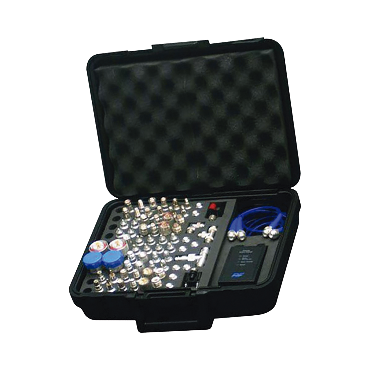 RFA-4022 Mega Kit de Adaptadores UNIDAPT de 74 piezas, en conjunto todos los del RFA-4019 y RFA-4023-01 así como 2 Cables UNIDAPT, un Barril-Machos y un Probador de Cables en un solo estuche con bisagras.