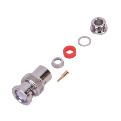 RFB-1100-2 Conector BNC Macho de Rosca para Cable LP-142, RG-58/U, RG-142/U, Níquel, Oro, Delrin. .