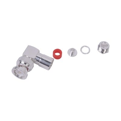 RFB-1110-C-04 Conector BNC Macho en Ángulo Recto de Rosca para LP-195, LP-142, LMR-195, RG-58/U, RG-142/U, Plata/Oro/Teflón.