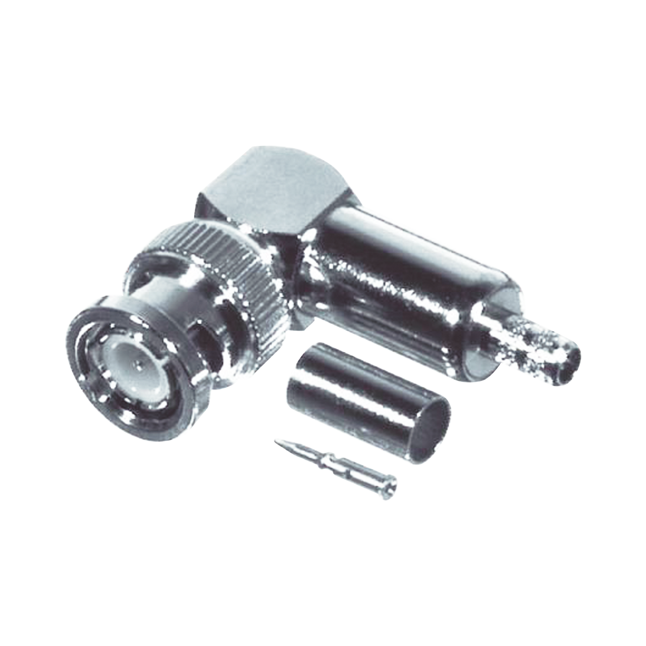 RFB-1110-C1 Conector BNC Macho en Ángulo Recto, Anillo Plegable / RG-58/U, RG-142/U, Niquel /Oro /Teflón.