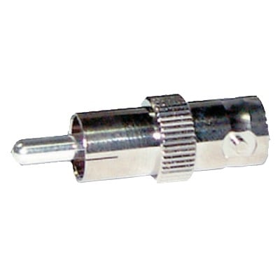 RFB-1140 Adaptador de BNC Hembra a RCA Macho en 50 Ohm para Fono, uso en Aplicaciones de Audio-Video, Níquel/ Plata/ Delrin.