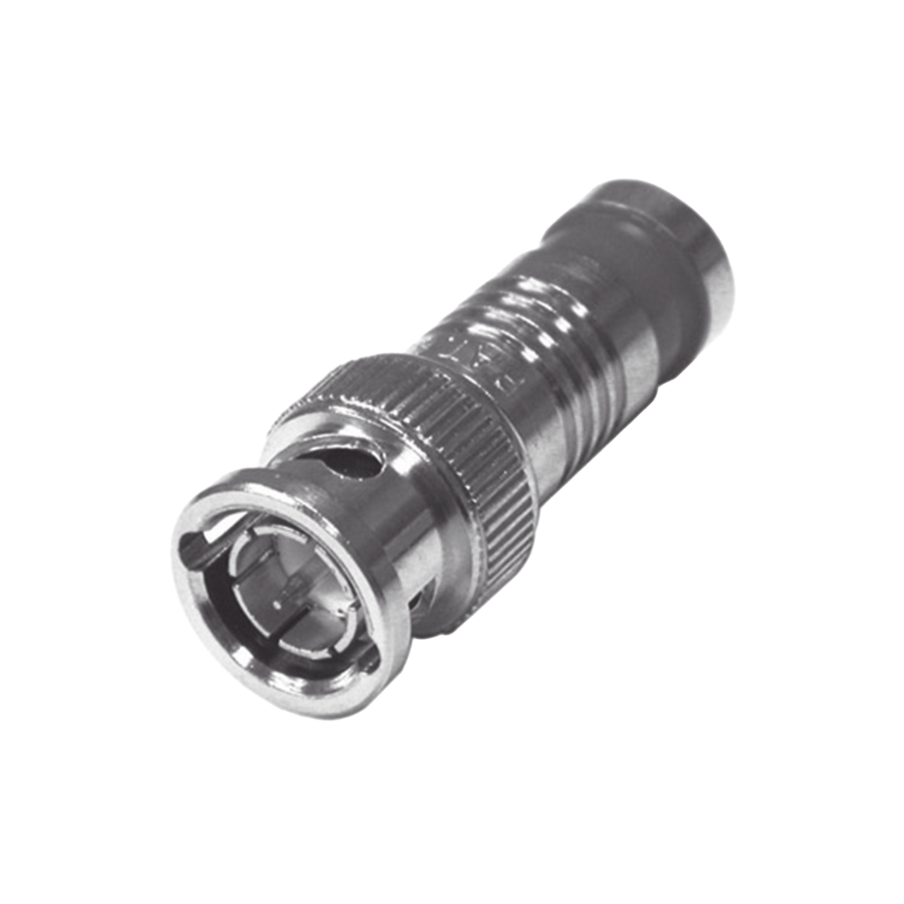 RFB-1704-D Conector BNC Macho de 75 Ohm, Montaje de Compresión Axial para RG-59/U, Níquel/ Oro/ Teflón.