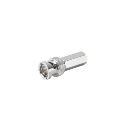 RFB-1705 Conector BNC Macho de Ensamble Roscable (Hex.) en Sentido de las Manecillas de Reloj para Cable Coaxial RG-59/U, Níquel/ Oro/ Delrin.