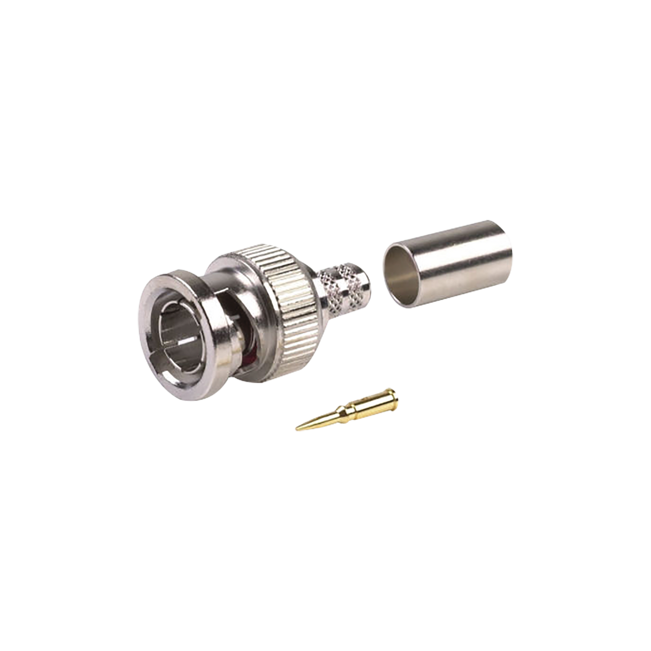 RFB-1707-2 Conector BNC Macho, en 75 Ohm, Anillo Plegable para RG-59/U, 62A, Níquel/ Oro/ Delrin.