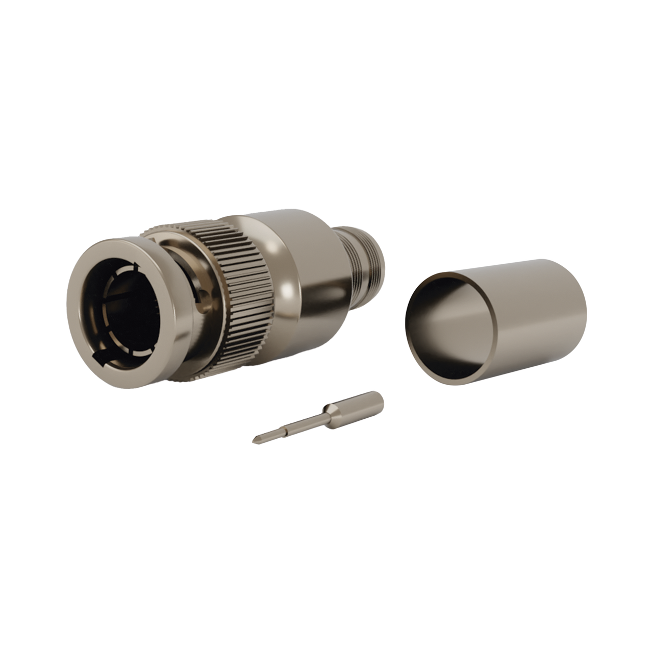 RFB-1707-R1 Conector BNC Macho en 75 Ohm, Anillo Plegable para Cable RG-11/U Grupo R1, Níquel/ Oro/ Teflón.