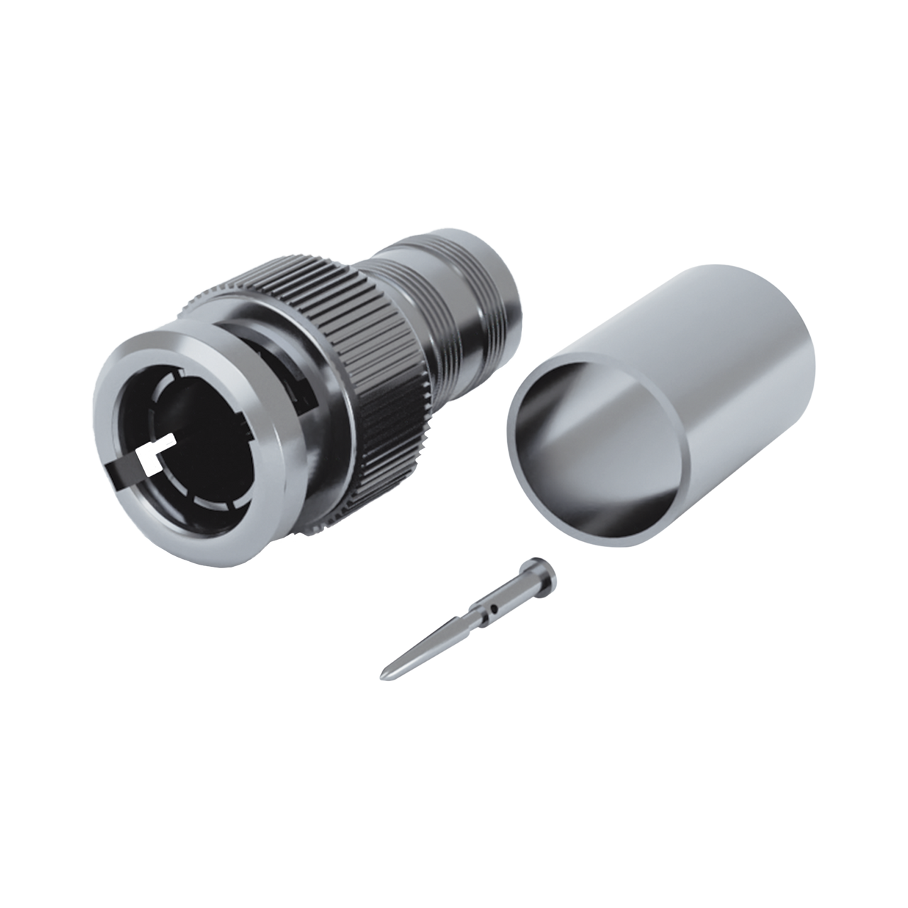 RFB-1708-1T Conector BNC Macho de 75 Ohm, Anillo Plegable para BELDEN 8281 tipo RG-59/U, Plata/ Oro/ Teflón.