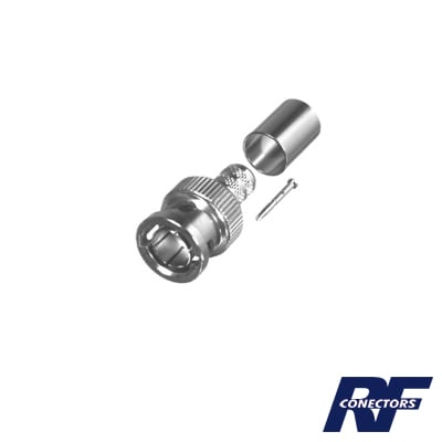 RFB-1708 Conector BNC Macho de Anillo Plegable para Cable Belden 8281 tipo RG-59/U, Níquel/ Oro/ Delrin.