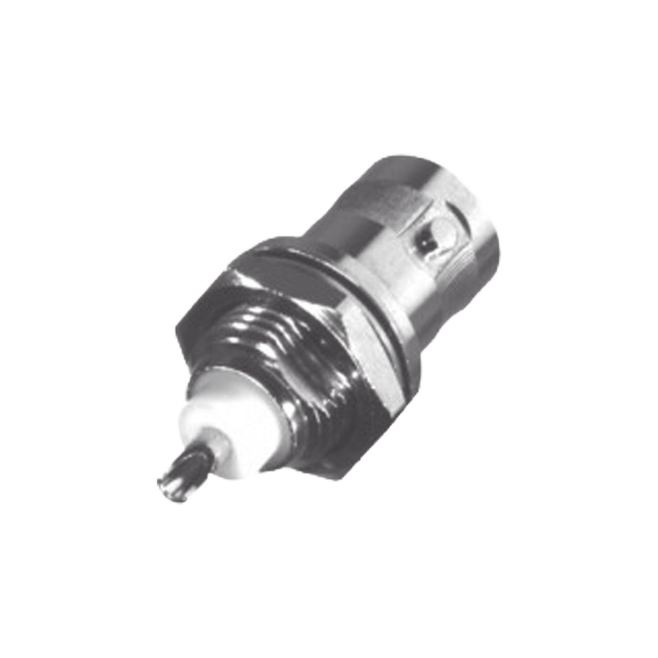 RFB-1716   Conector BNC Hembra para Chasis, Montaje Frontal, Soldable, D-Plano, Troquelado, Niquel/ Oro/ Delrin.
