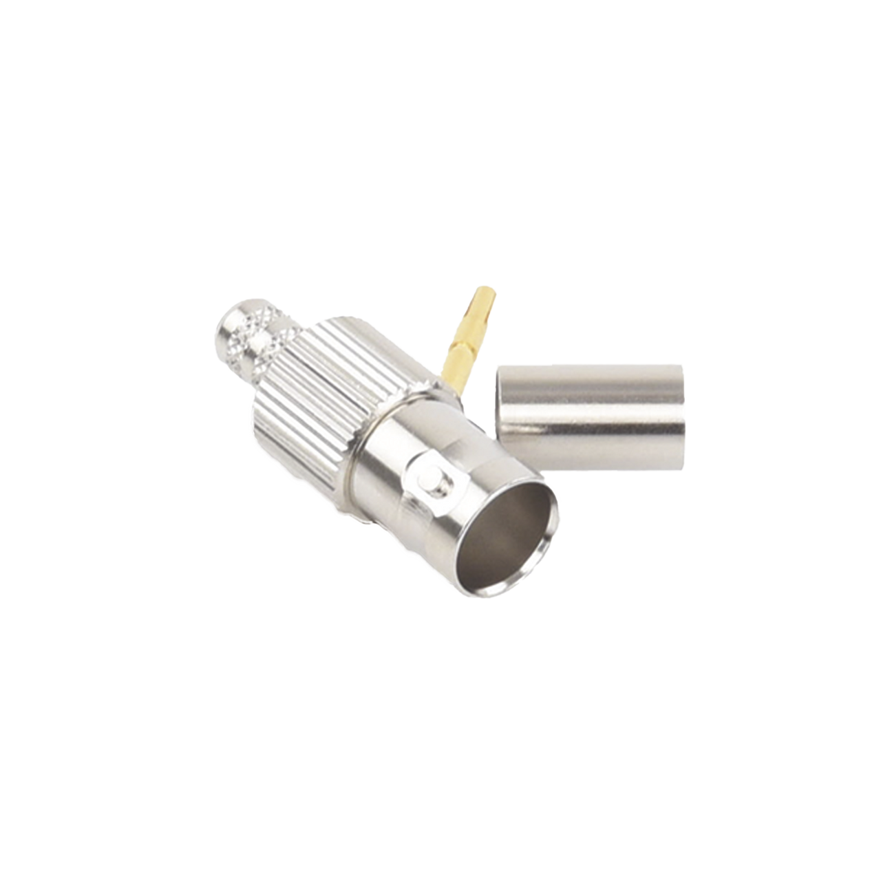 RFB-1724 Conector BNC Hembra, 75 Ohm, Anillo Plegable, para RG-59/U, Níquel/ Oro/ Delrin.