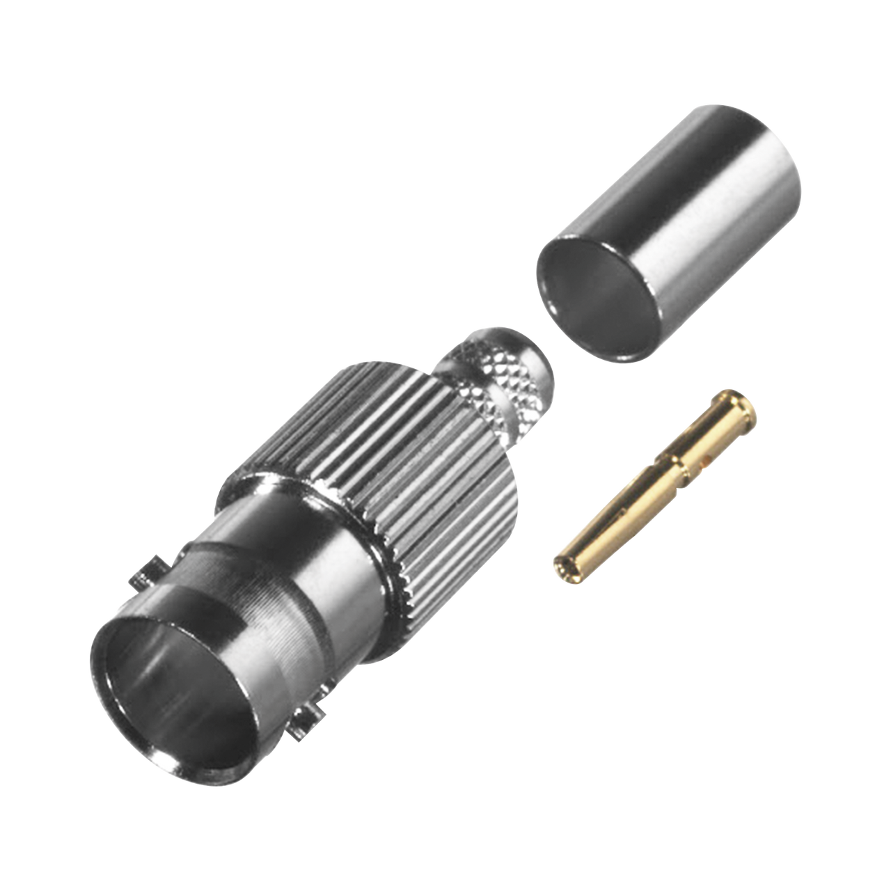 RFB-1724-S Conector BNC Hembra de Anillo Plegable para Cable RG-179/U, PIN Soldable, Grupo S, Níquel/ Oro/ Teflón.
