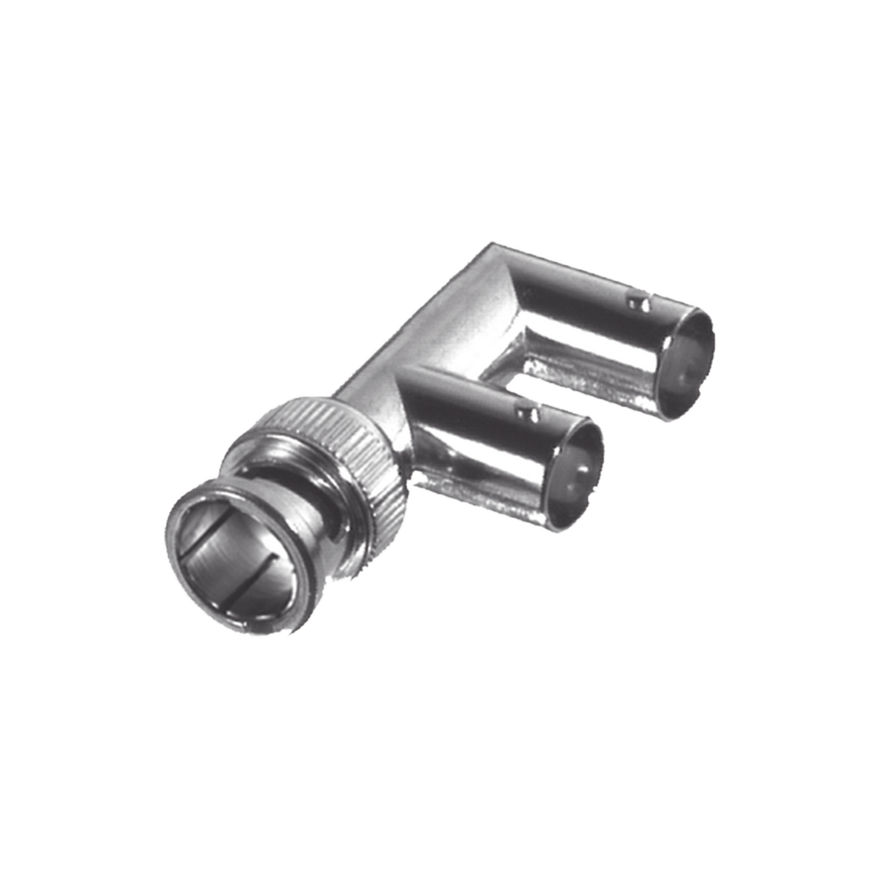 RFB-1730-3 Adaptador Triple en F para 75 Ohm, de Conector BNC Macho a Doble BNC Hembra, Níquel/ Oro/ Delrin.