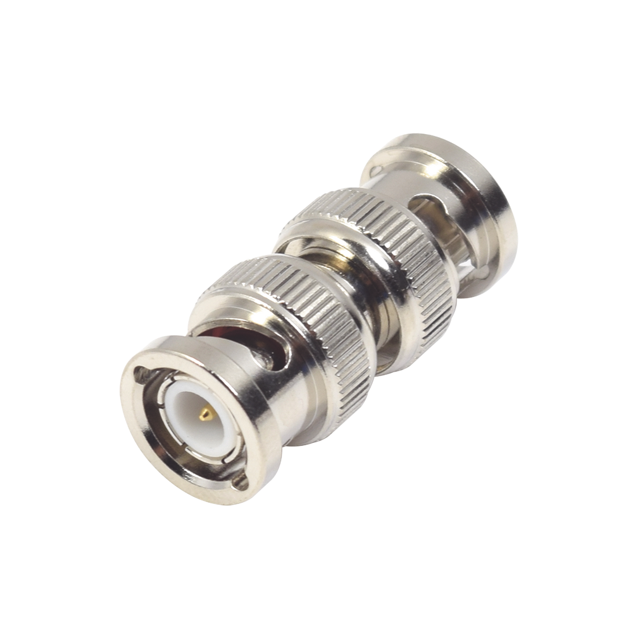 RFB-1733 Adaptador tipo Barril para 75 Ohm, de Conector BNC Macho a BNC Macho, Niquel/ Oro/ Teflón.