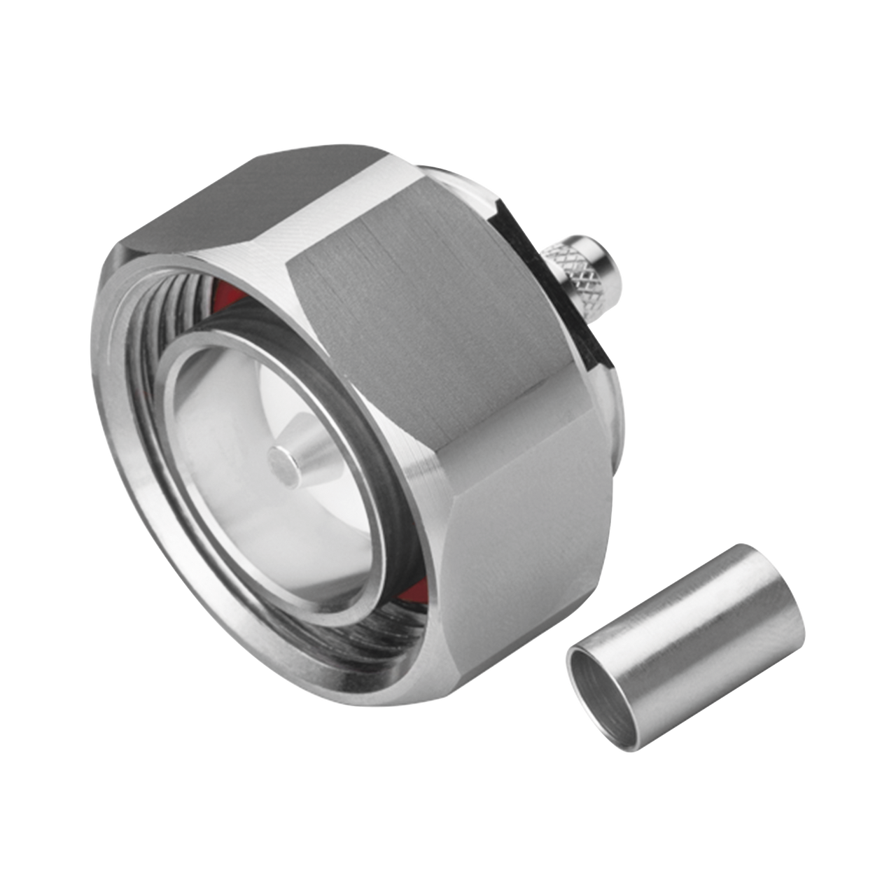 RFD-1604-4X Conector DIN 7-16 Macho de Pin Cautivo, Anillo Plegable para Cable RG-8/X, LMR-240, Bronce Blanco/ Plata/ Teflón.â??