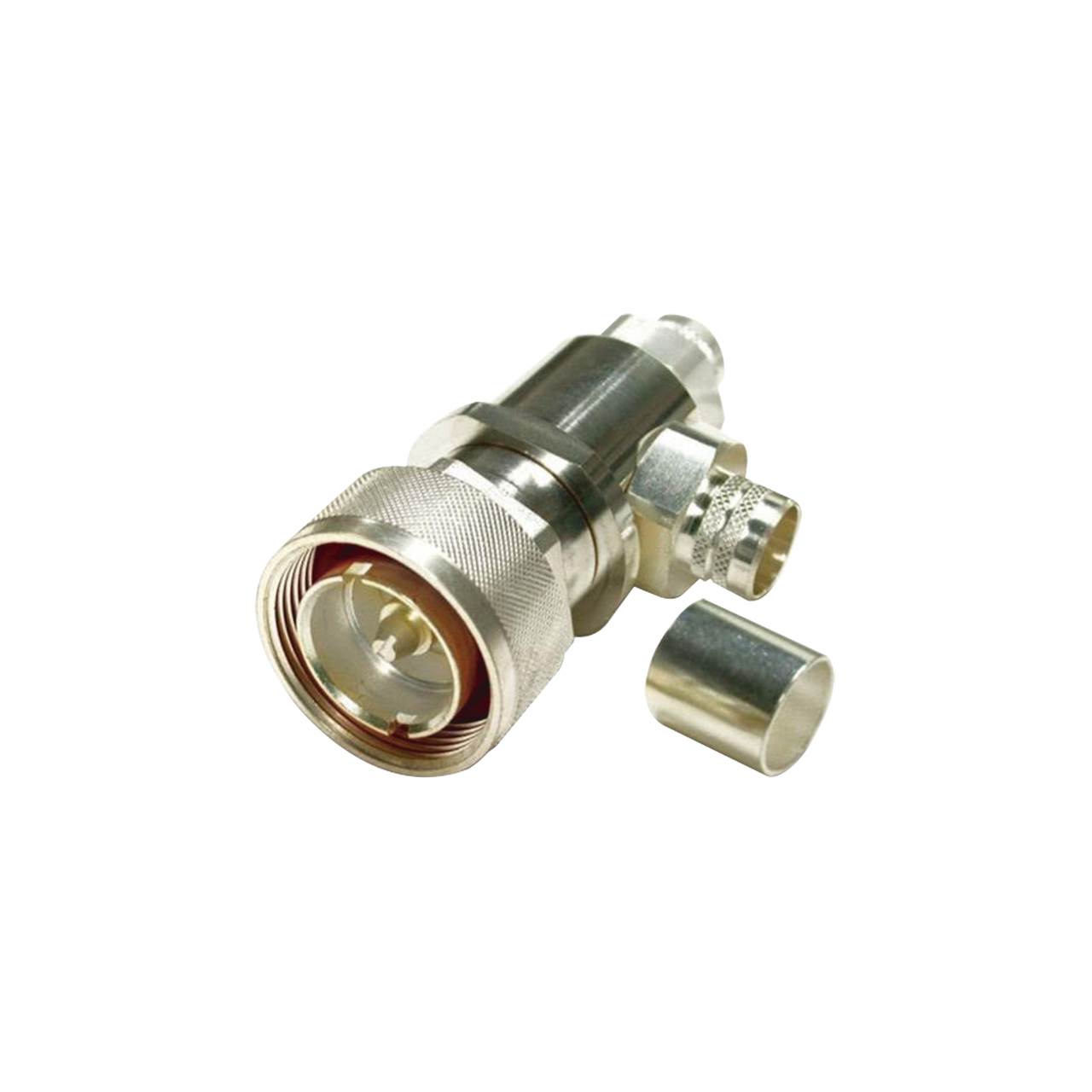 RFD-1605-2L2 Conector DIN 7-16 Macho tipo COMBO, Recto o Ángulo Recto, de Anillo para LMR-600, Plata/ Plata/ Teflón.