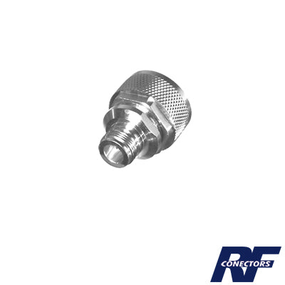 RFD-1671-2 Adaptador en Línea de Conector DIN 7-16 Macho a N Hembra, Plata/ Plata/ Teflón.