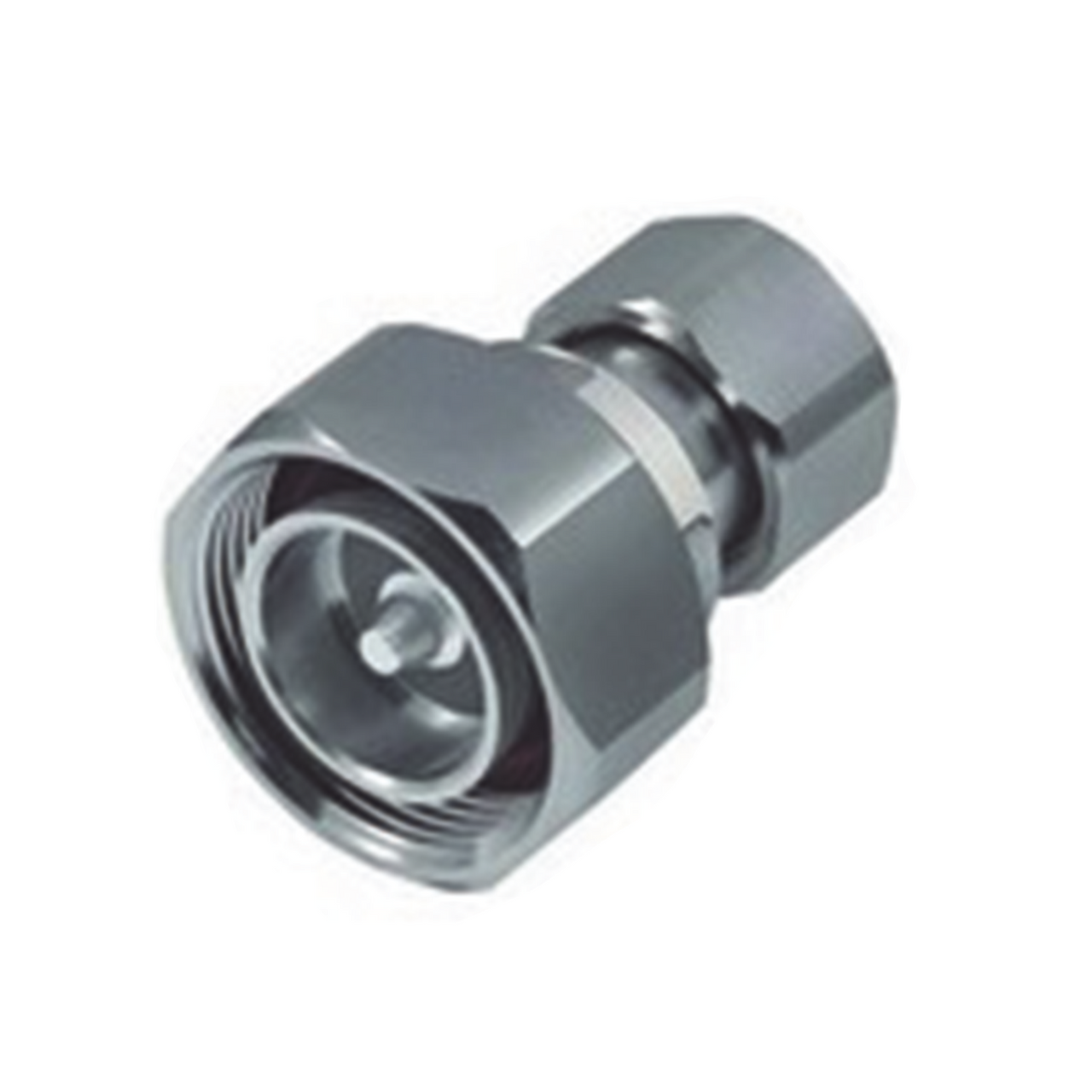 RFD-1686-4 Adaptador en Línea de Conector DIN 7-16 Macho a 4.3-10 Macho, Bronce Blanco/ Plata/ Teflón.