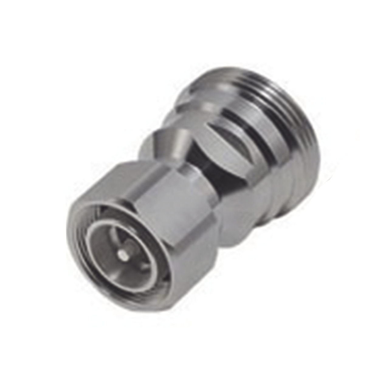 RFD-1688-4 Adaptador en Línea de Conector DIN 7-16 Hembra a 4.3-10 Macho, Bronce Blanco/ Plata/ Teflón.