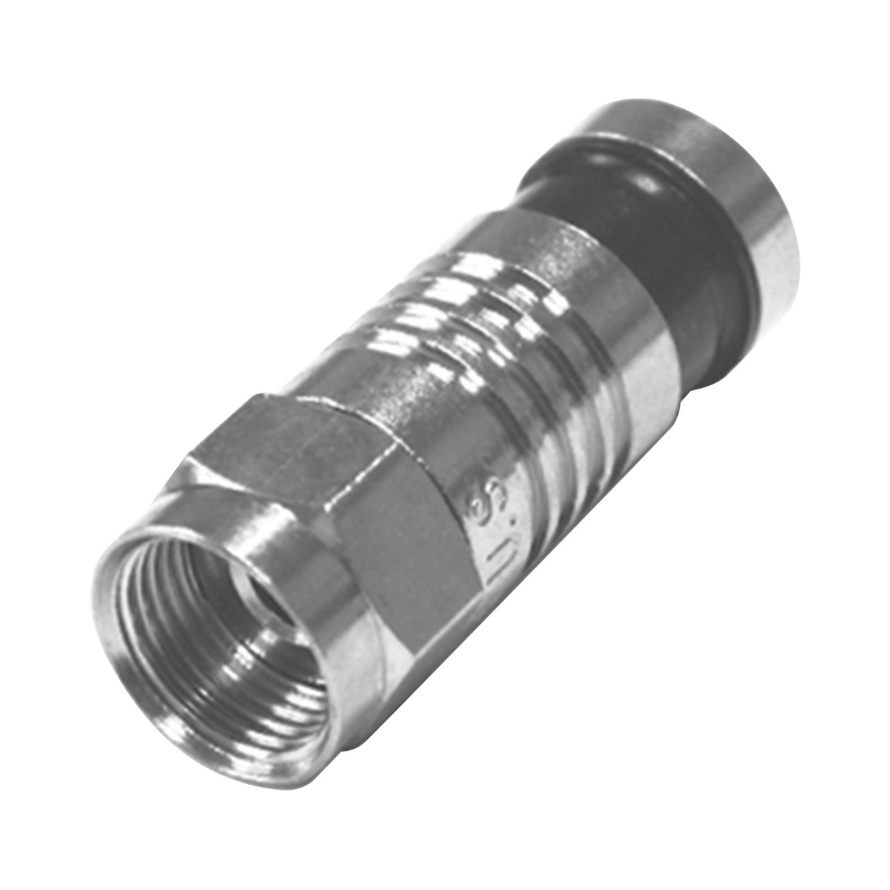RFF-1401-D Conector F Macho Plegado Axial por Compresión para RG-59/U, Cuerpo en Níquel y Banda Negra.