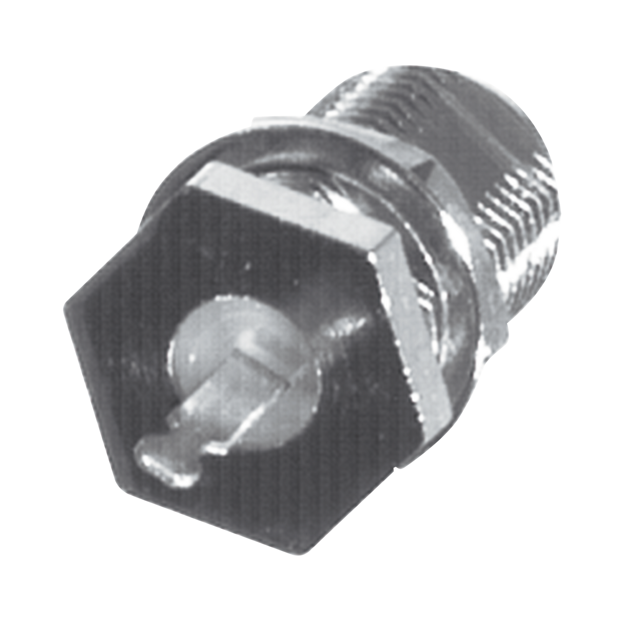 RFF-1444 Conector F Hembra para Panel en Doble D-Plano, Borde Hexagonal, Terminal Soldable Níquel/ Estaño/ Polipropileno.