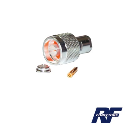 RFN-1004-1SX Conector N Macho de Rosca para Cables RG-8/X, LMR-240, BELDEN 9258, Plata / Oro / Teflón.
