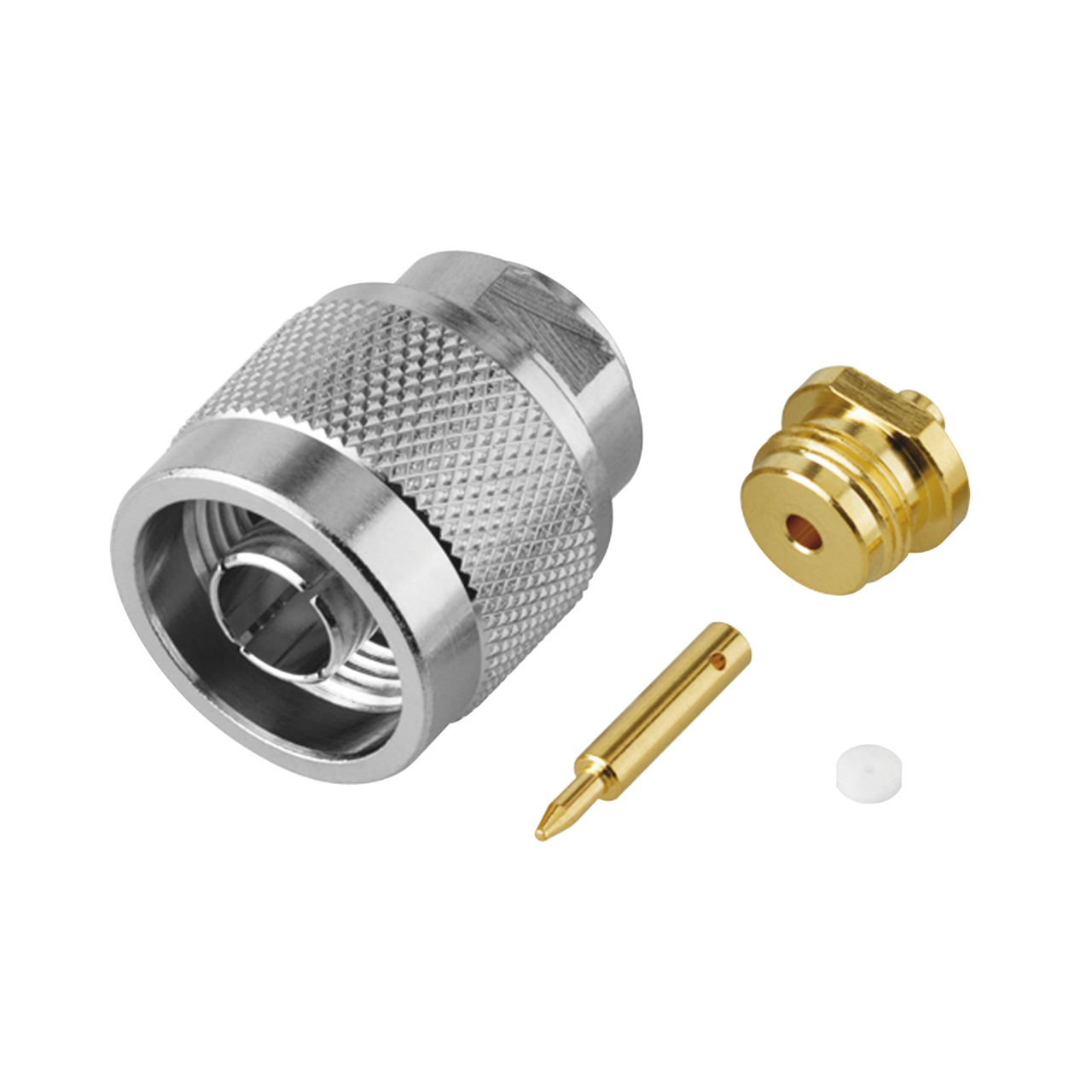 RFN-1005-1SR1 Conector N Macho, Soldable Directo en Cable Semi-Rígido de 0.085, Cables el Grupo SR1, Níquel/ Oro/ Teflón.â??