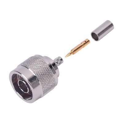 RFN-1005-2N Conector N Macho de Anillo Plegable para Cables Coaxiales LP-142, LP-195, RG-58/U, RG-142/U, LMR-195, Níquel/ Oro/ Teflón.â??