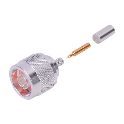 RFN-1005-3C1 Conector Coaxial N Macho de Anillo Plegable para Cable RG-142/U, Plata/ Oro/ Teflón.
