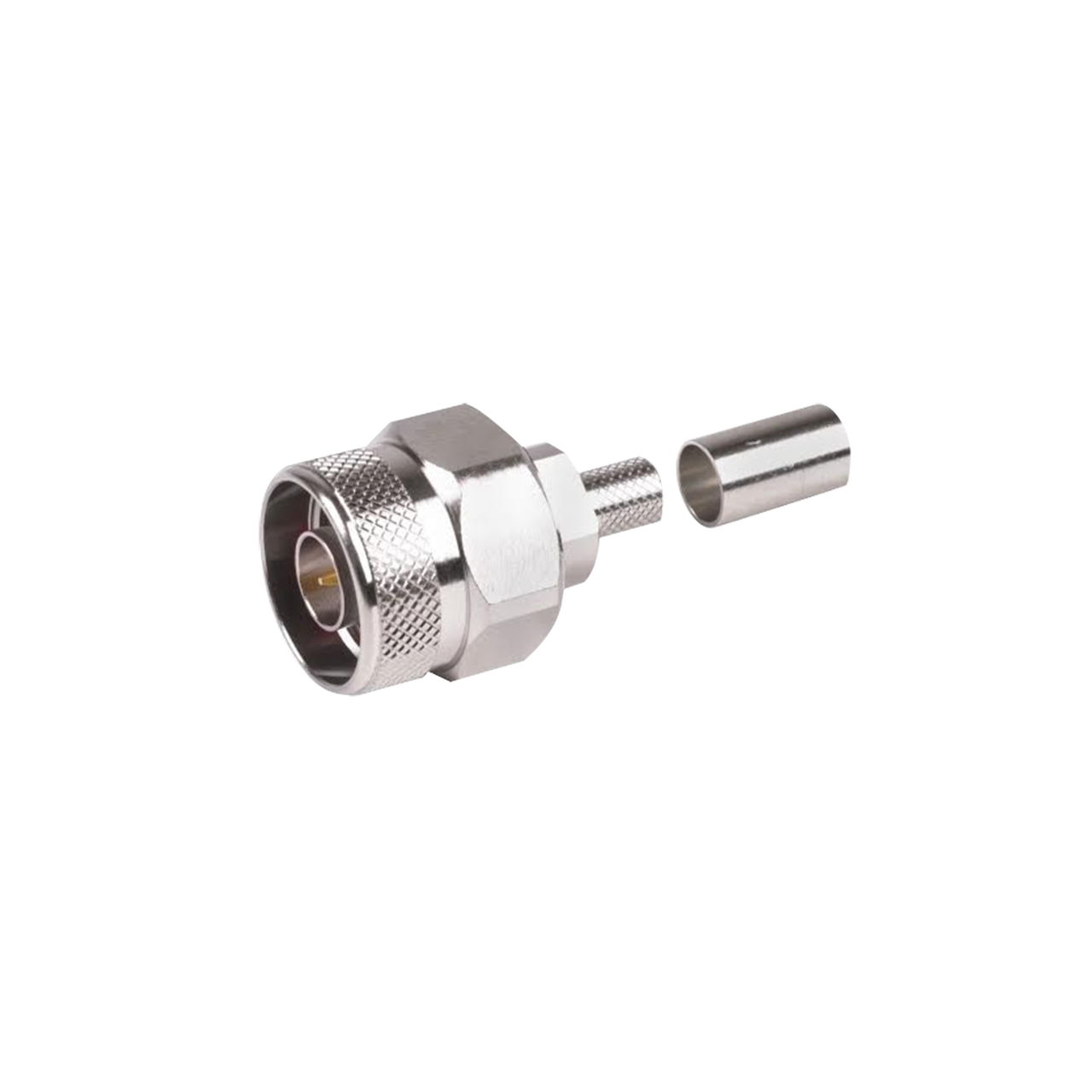 RFN-1006-9X Conector N Macho Hex, de Anillo Plegable y Pin Cautivo para cables RG-8/X, LMR-240, Ni/Au/Teflón.