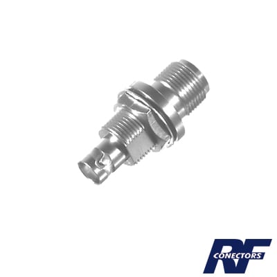 RFN-1023-5 Adaptador en Línea, de Conector N Hembra a BNC Hembra, Montaje en Doble D Plano, Níquel/ Oro/ Teflón.