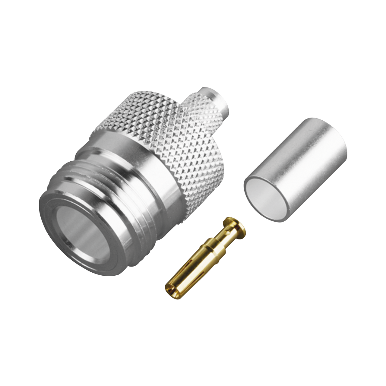 RFN-1029-SP Conector N Hembra de Anillo Plegable para Cable PROFLEX ó Grupo P, Plata/ Oro/ Teflón.