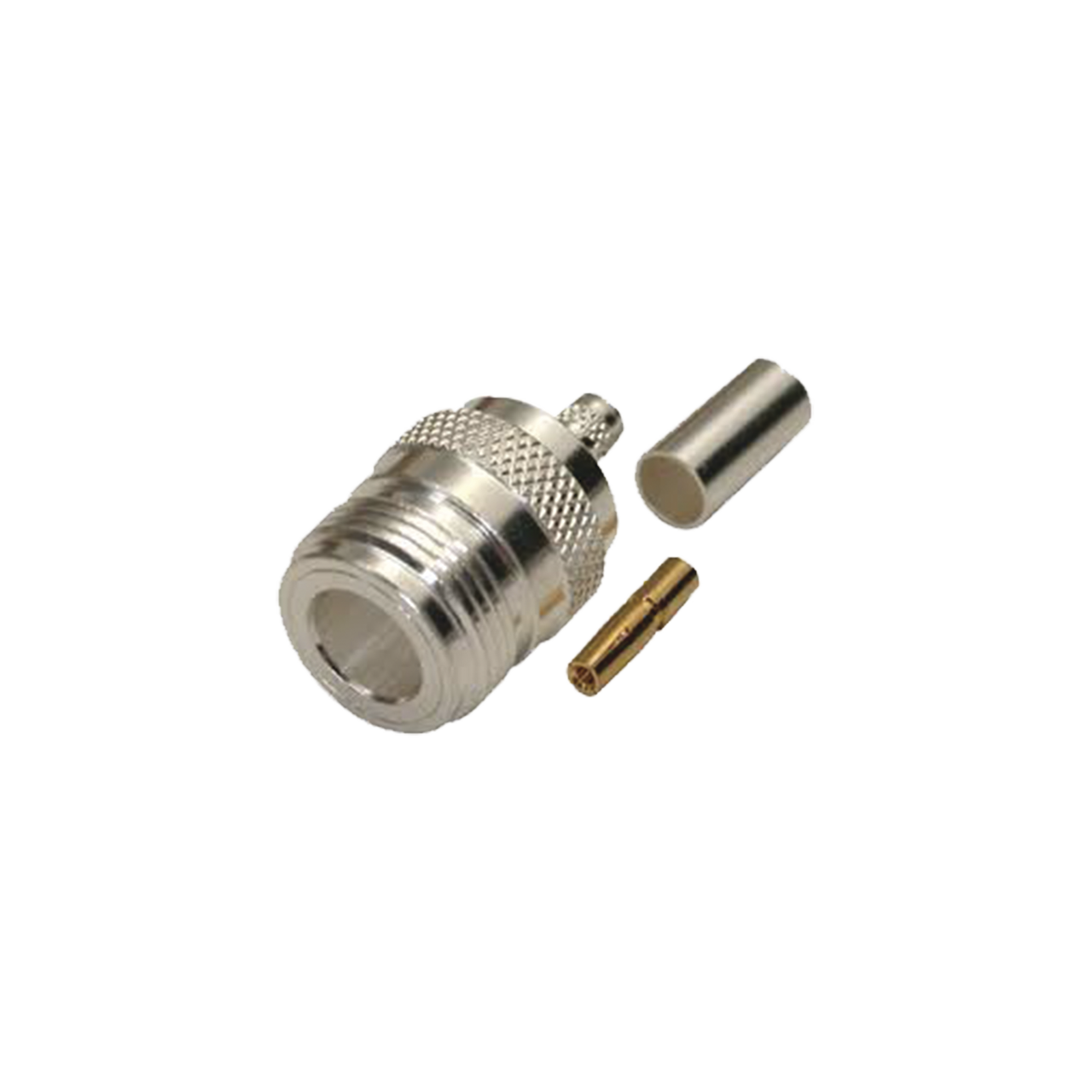 RFN-1029-SX Conector N Hembra, de Anillo Plegable para Cables LMR-240, RG-8/X, 9258, Niquel/Oro/Teflón.