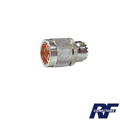 RFN-1035-1 Adaptador en Línea, de Conector N Macho a UHF Hembra (SO-239), Plata/ Oro/ Teflón.