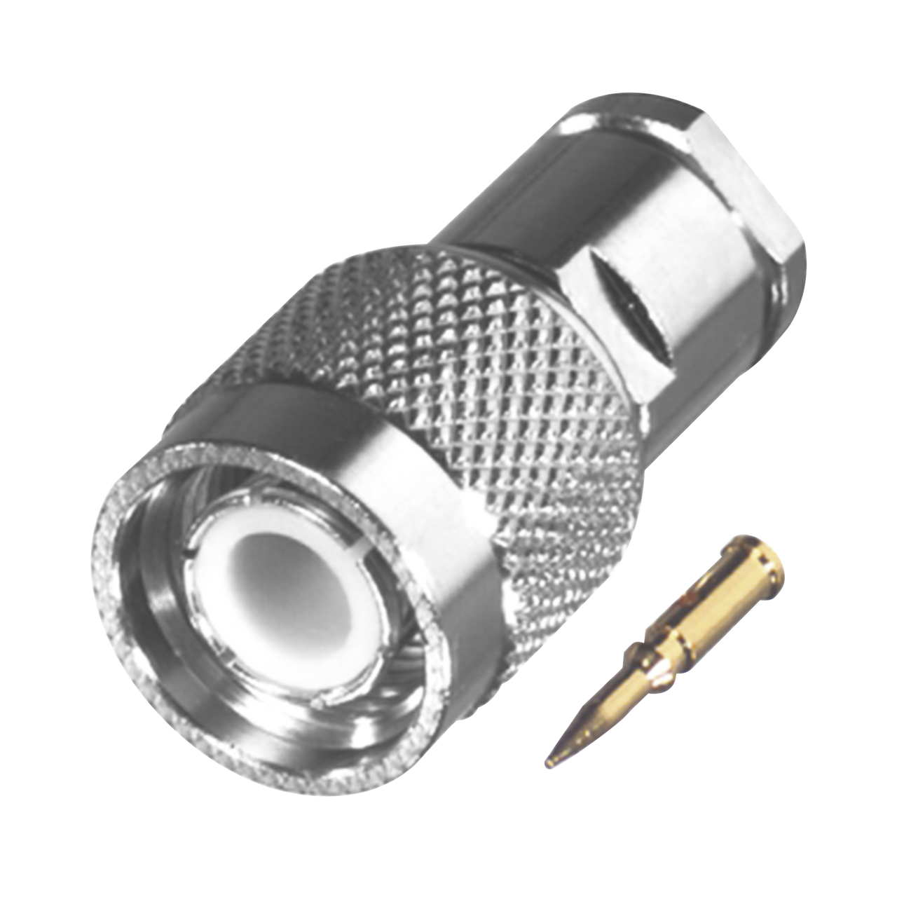 RFT-1200-HY Conector TNC Macho Especial de Rosca, Sin Herrajes para Cables RG-58/U, Níquel // Delrin.