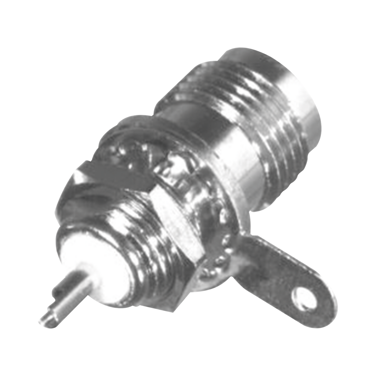 RFT-1211-1-03 Conector TNC Hembra para Chasis, Montaje Frontal D-Plano, BeCu Soldable, Níquel/ Oro/ Teflón.